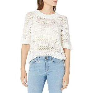 NWOT Karen Kane SM On Safari Short Sleeve Crochet Pullover Sweater White 121352